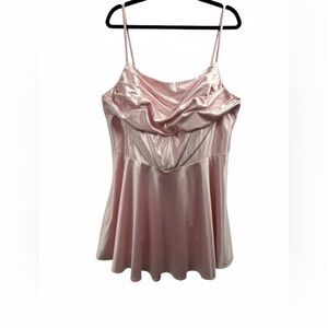 NWOT Stacees Baby Pink Satin Mini Dress - Corset Bodice & Cowl Neck